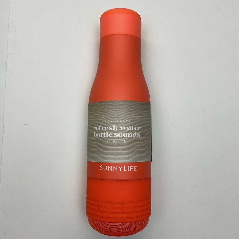Sunnylife Refresh Water Bottle Sounds Water Bottle Bluetooth Speaker Neon Coral
